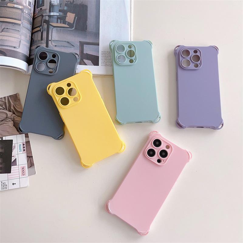 Solid color four corners anti-drop, suitable for Apple 14 mobile phone case integrated lanyard iPhone13 silicone 12promax soft case