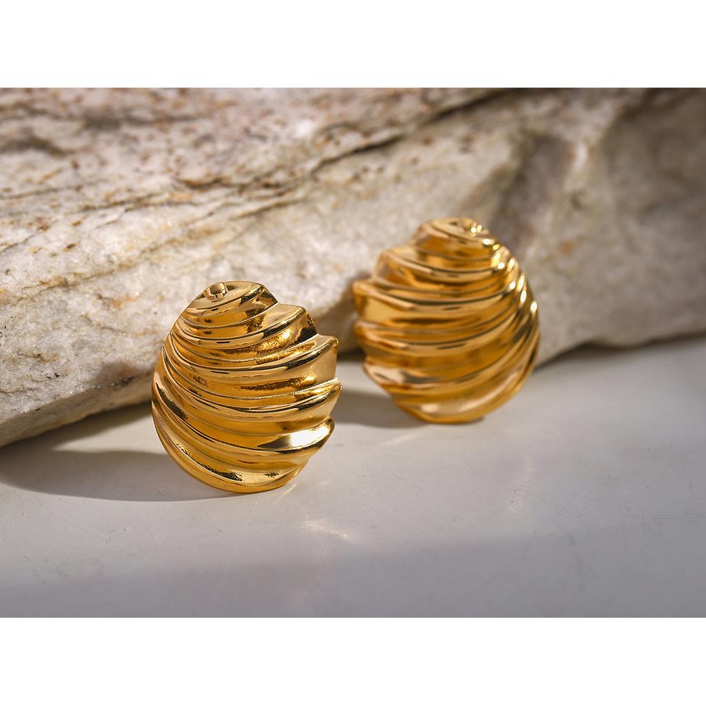 Yori Stainless Steel Oblique Thread Metallic Earrings 18K Gold Color Texture Unusual Personality Charm Jewelry Women