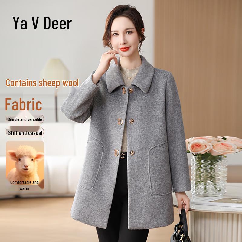 

Yalu Women s Mid-Length Wool Blend Casual Lapel Coat L