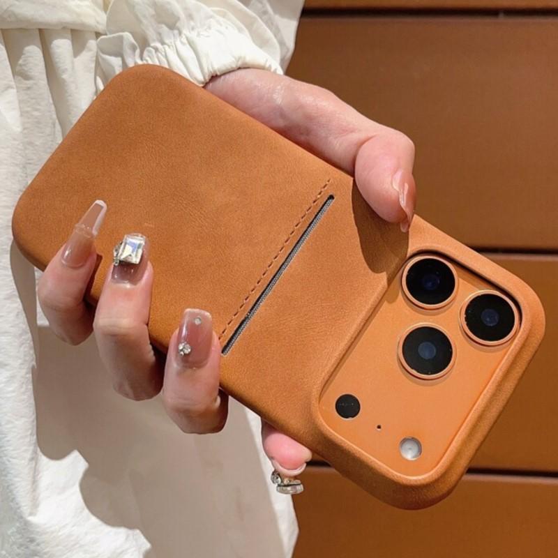 Business PU Leather Card Holder Wallet Bumper Case For iPhone 17 Air 16 15 14 13 12 Pro Max Plus Shockproof Matte PC Soft Cover