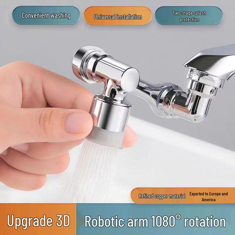 1080° Rotatable Universal Faucet Extension with Splash-Proof Aerator