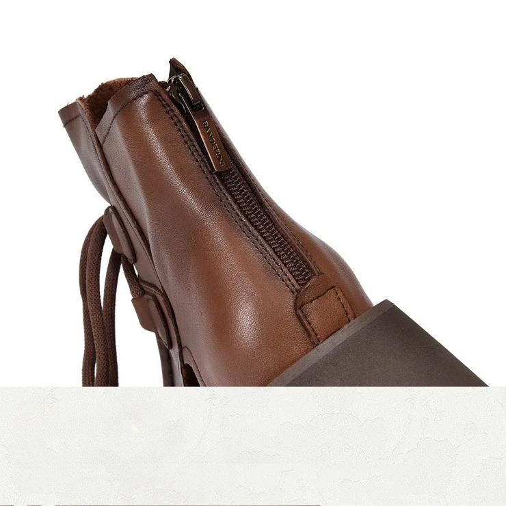 Johnature Genuine Leather Women's Shoes Roman Sandals Vintage Back Zipper Peep Toe Thick Soled Summer Boots