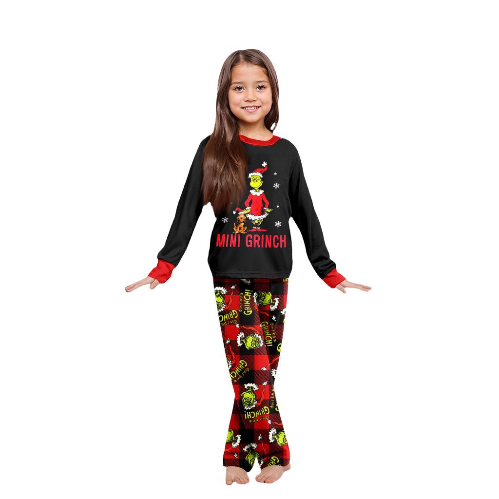 Weihnachtsdruck Süßes Familienset Schlafanzug, Hauskleidung, Familienset Langarm Oberteil Hosen Set