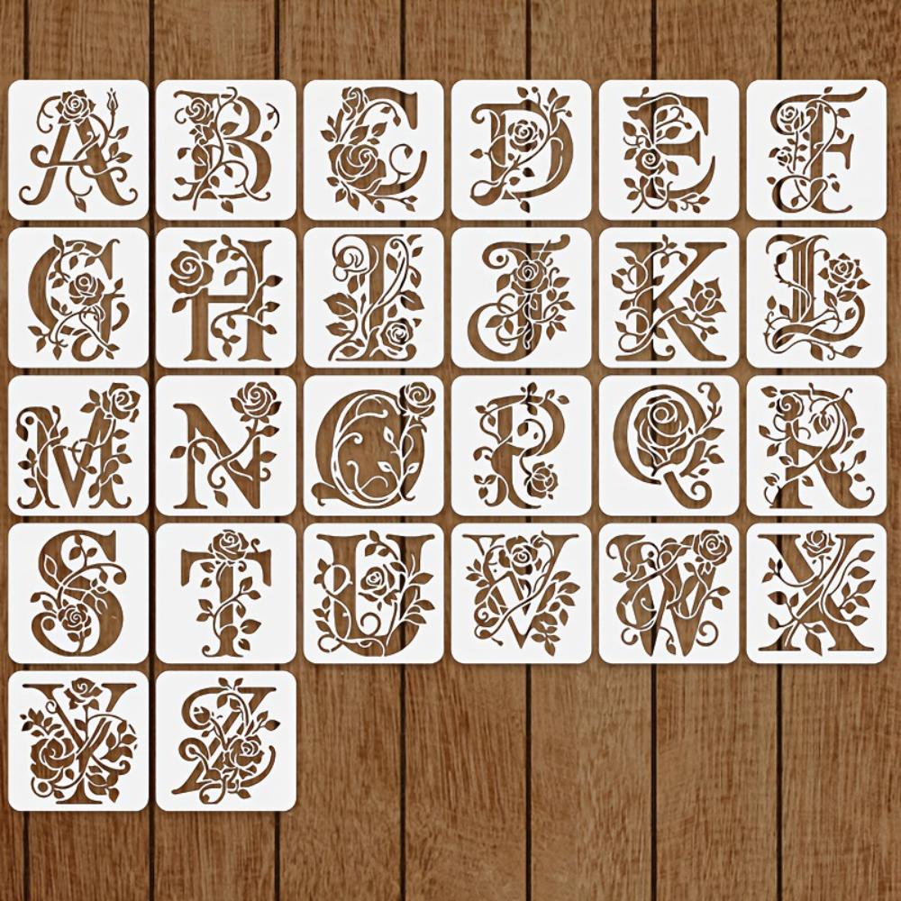 Reusable Letter Templates Sturdy Floral Alphabet Stencils Hollow Graffiti Template Washable Rose Painting Stencils For Office