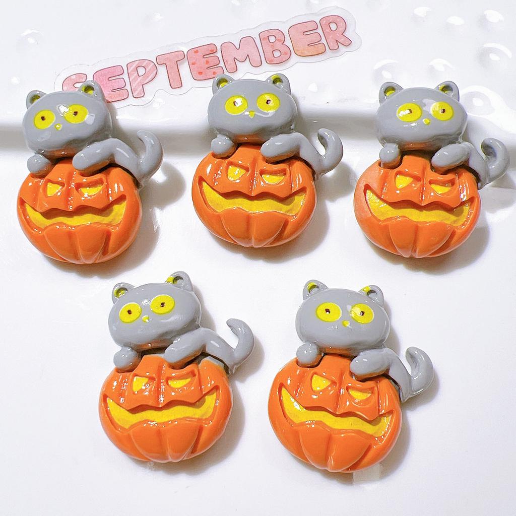 6Pcs New Cute Resin Cartoon Halloween Spiders, Pumpkins, Cats Series Flat Back Parts Embellishments For Hair Bows Accessories