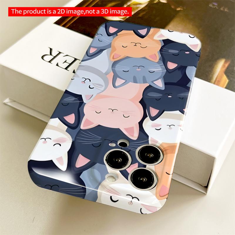 2DFlat Cute Cat Faces Phone Case All Inclusive Film Hard iPhone Case, Compatible with iPhone 18 Pro Max 17 16 15 14 13 12 11
