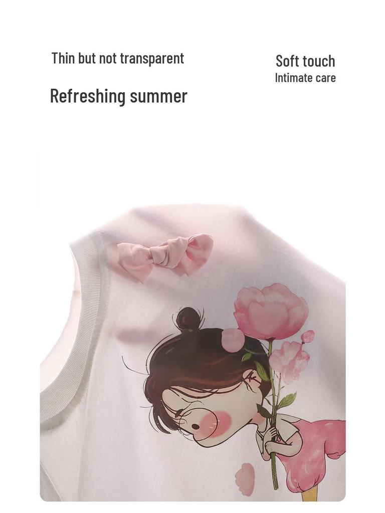 Summer Baby Girl 3D Print Lace Cotton Mosquito-Proof Two-Piece Short Sleeve Set