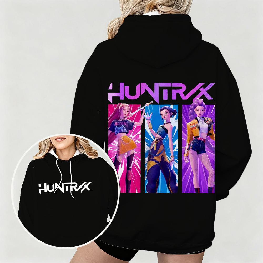 New Women's Oversized Hoodie with KPop Demon Hunters Animated Characters Print Dual-Side Art Design for Casual Daily Wear