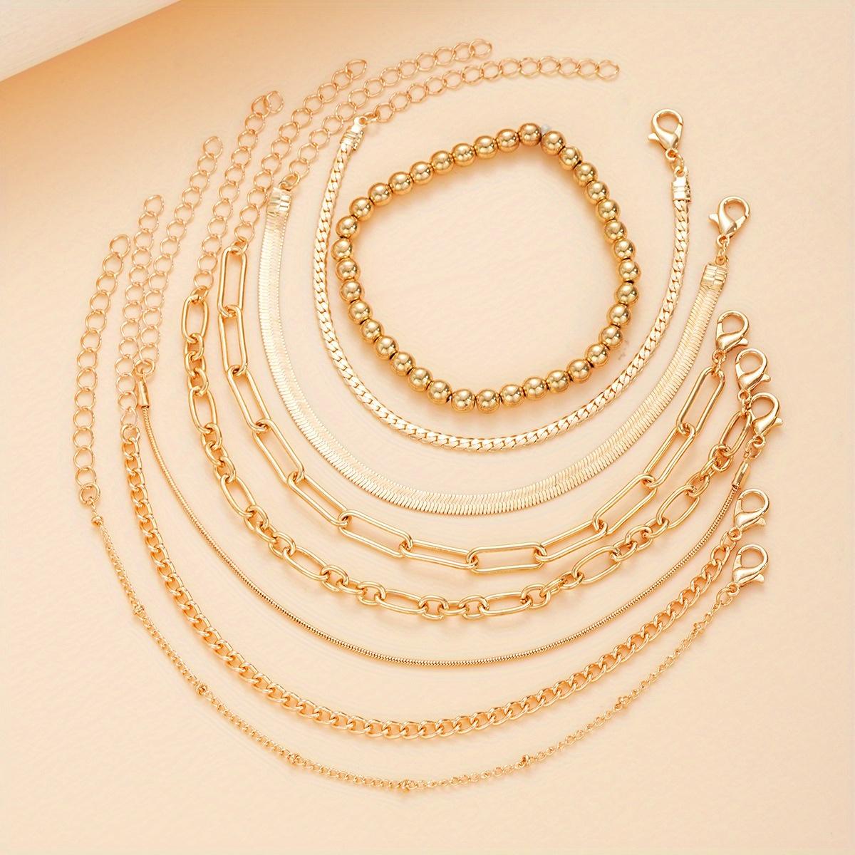 

8 Pcs Boho Retro Stainless Steel Bracelet Set for Women Stackable Thick Chain Fashion Jewelry