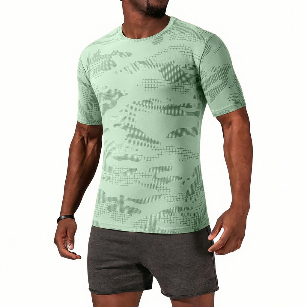 Men's Casual Lightweight Quick-drying Short-sleeved T-shirt - Men's Round-neck Camouflage Breathable Sweat-absorbing Cool-feeling Sports T-shirt