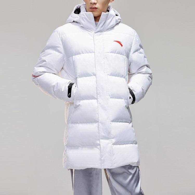 Anta Letter Print Mid-Length Knee-Length Hooded Down Jacket Men Outerwear White 952047952-1