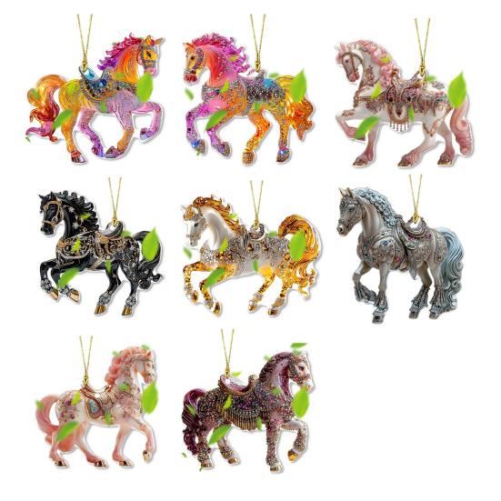Horse Ornaments for Christmas Tree 2D Acrylic Sparkly Rhinestone Horse Hanging Ornament Gift for Women Girls Horse Lovers