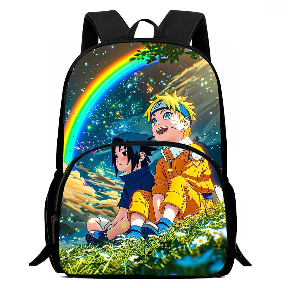Cartoon NARUTO Pattern Lightweight Backpack With Front Pocket Adjustable Shoulder Strap Unisex Suitable For Children Age 6-10
