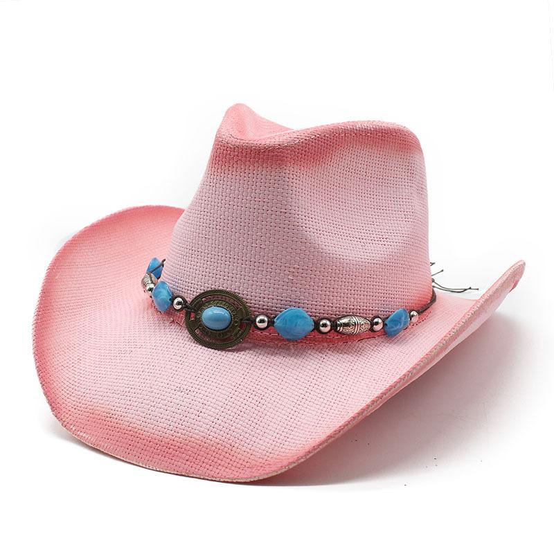 Western Cowboy Style Straw Hat Women'S Summer Big Eaves Outdoor Mountaineering Sun Hat Ethnic Style Knight Hat Men'S Sunscreen Hat