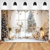 Christmas Elk Decoration 2025 Backgrounds For Photographs Window Curtains Christmas Tree Gift Box Family Party Portrait Backdrop