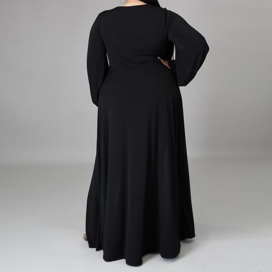 Einfarbiges Maxikleid mit geteiltem Saum für Damen, V-Ausschnitt, gerafft, bodenlang, übergroßes Kleid, Streetwear