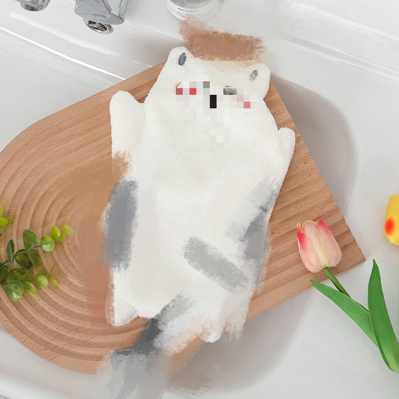Cute Cat Cartoon Coral Fleece Hand Towel - Absorbent, Thickened Towel for Kitchen/Bathroom