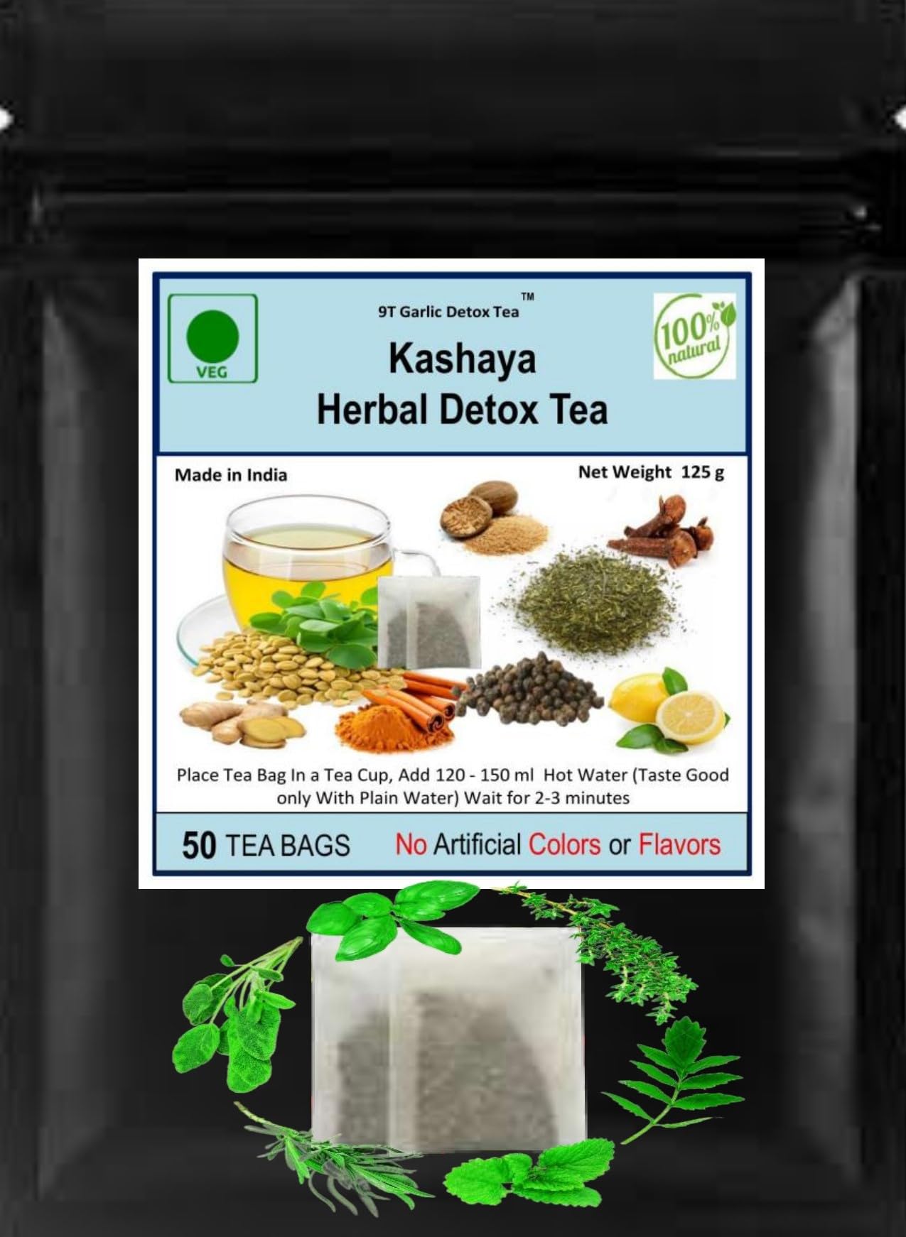 Kashaya Herbal Detox Tea - 50 Tea Bags, Helps with Fatty Liver Detox, Lower Cholesterol, Melt Belly Fat Fast, CPR Food & Beverage LLP