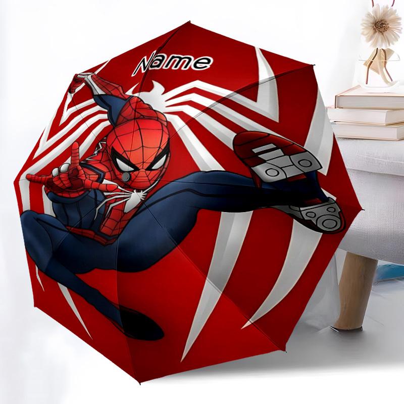 1PC SpiderMan - Custom Name Automatic Folding Umbrella - Compact 8-Rib Design, Durable Plastic & Iron, Daily Use S0106016