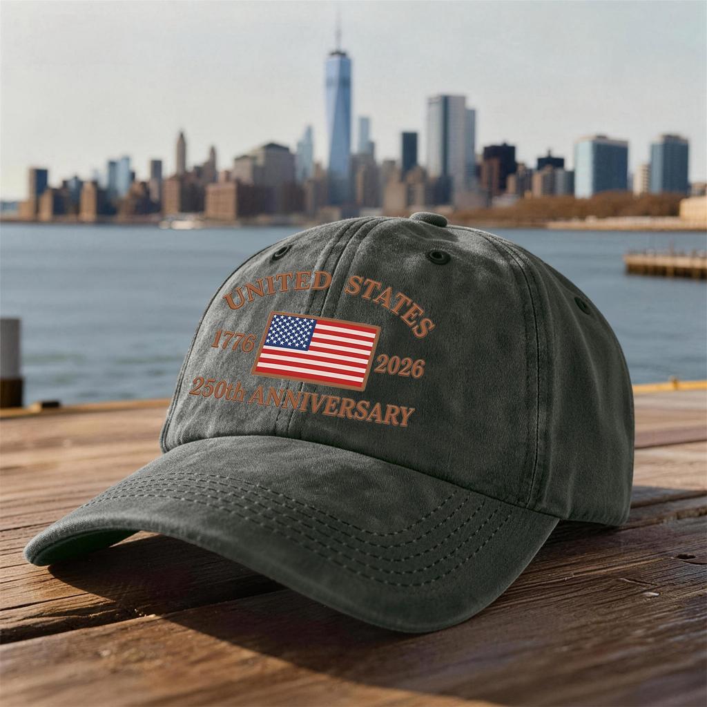 Unisex Vintage Washed Baseball Cap with United States 250th Anniversary 1776 2026 Print Adjustable Fit Classic Style