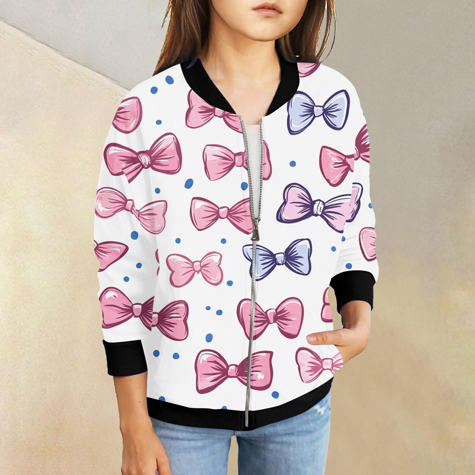 

Куртки на молнии для девочек, детские осенние толстовки с длинными рукавами, верхняя одежда с карманами на День святого Валентина, 5-15 лет 160