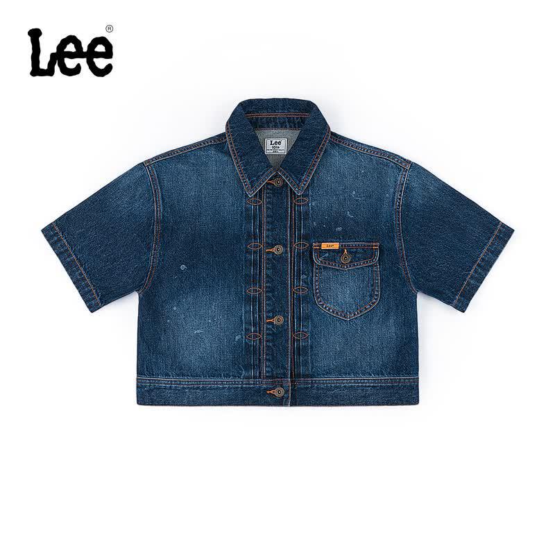 Lee Women s Loose Fit Dark Blue Denim Jacket with Paint Splatter S