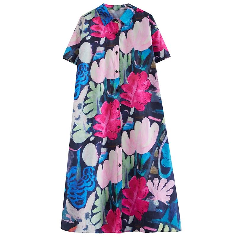 

Xitao Платье А-силуэта с короткими рукавами и принтом, свободное, модное, универсальное, утягивающее, уличное, трендовое, летнее, женское, новое платье 2024 года HQQ2382 One Size синий