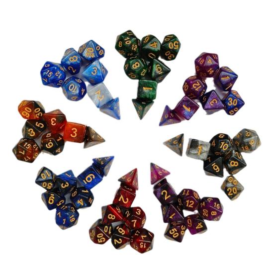 7Pcs/Set Starry Sky Acrylic Multi-side Dice Golden Number D4/6/8/10/12/20 Polyhedral Gaming Dice Prop Adults Family Night Party Board Game Essentials