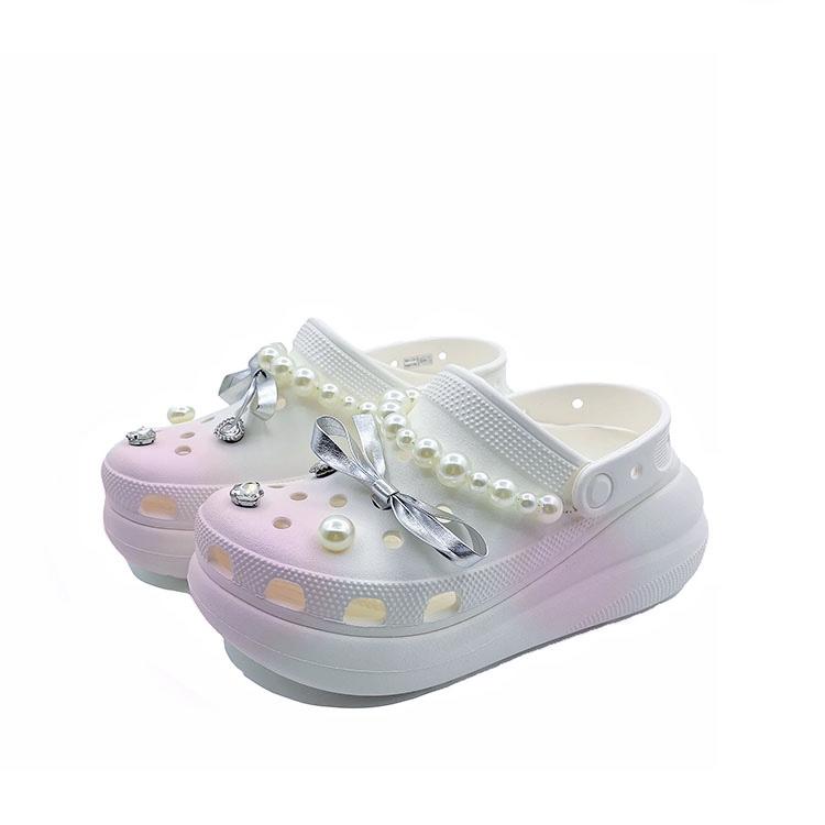Crocs Crush Clog Pearl Pink Cute Campus Niche Beach Girl EVA Hole Shoes Unisex White Pink