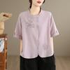 DIMANAF Summer 2026 Women Plus Size New Blouse Shirt Embroidery Short Sleeve Cotton Casual Loose Lady Tops Shirts