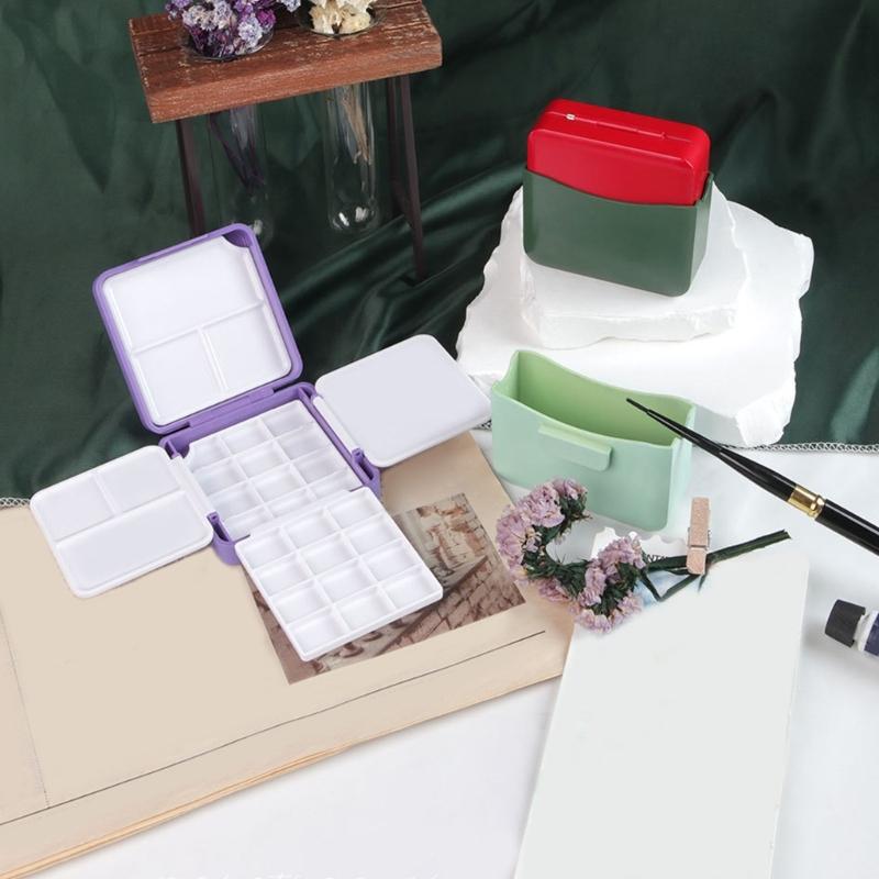 Travel Watercolor Paint Box With Palette Paint Brush Washer 12 Well Folding Paint Palette Box For Artist Student