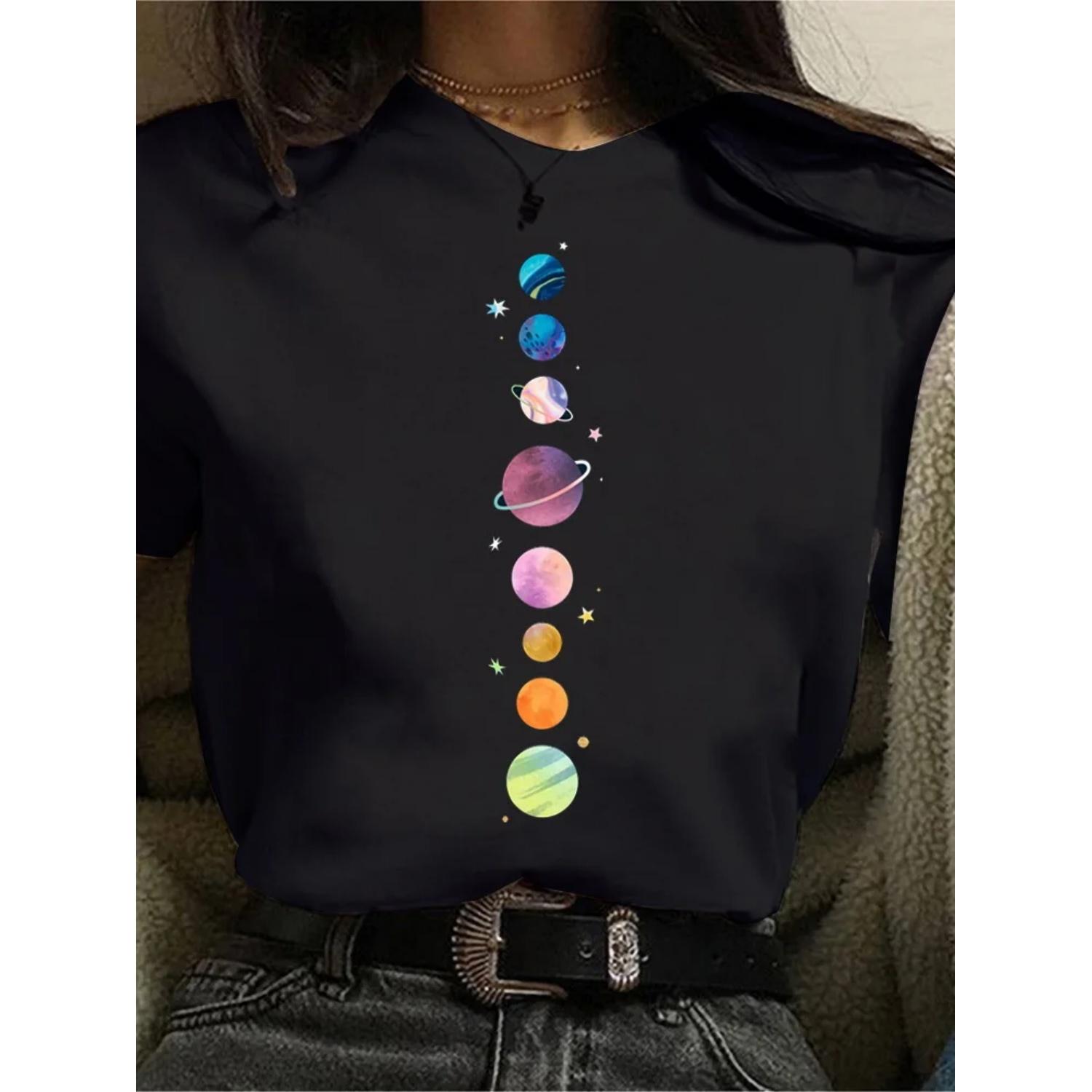 

Женская футболка с эстетичным принтом планет Kawaii, женские ретро черные топы, женская одежда S чёрный