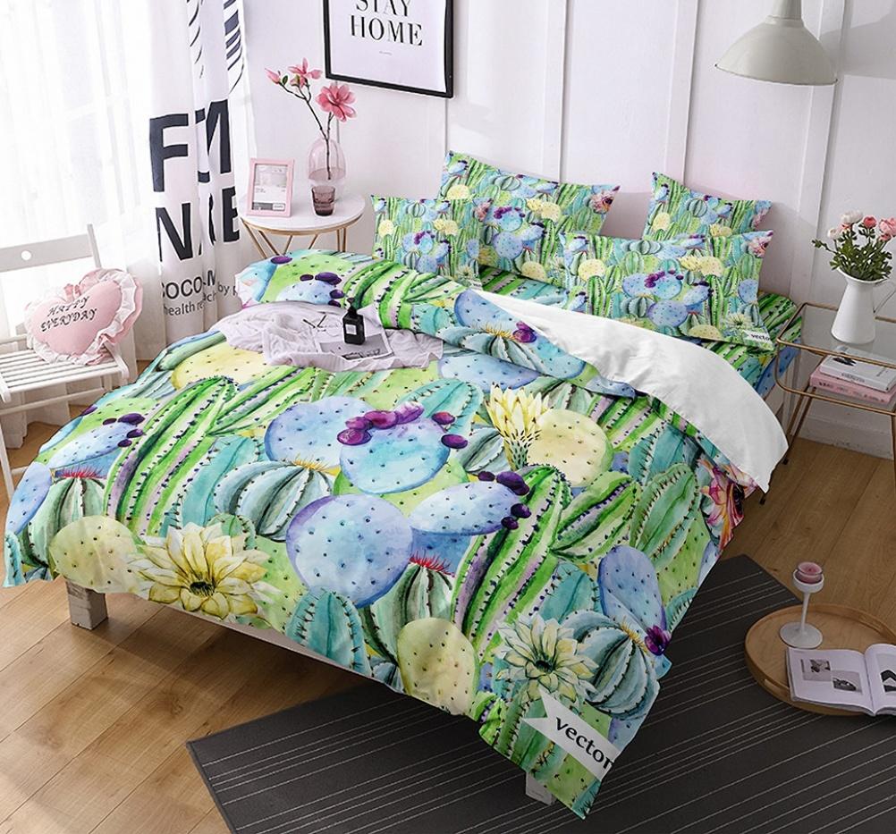 Comforter Cactus Queen King Size Green Plants Boys Girls Teen Bedding Set 3 Piece Set With 2 S Super Soft