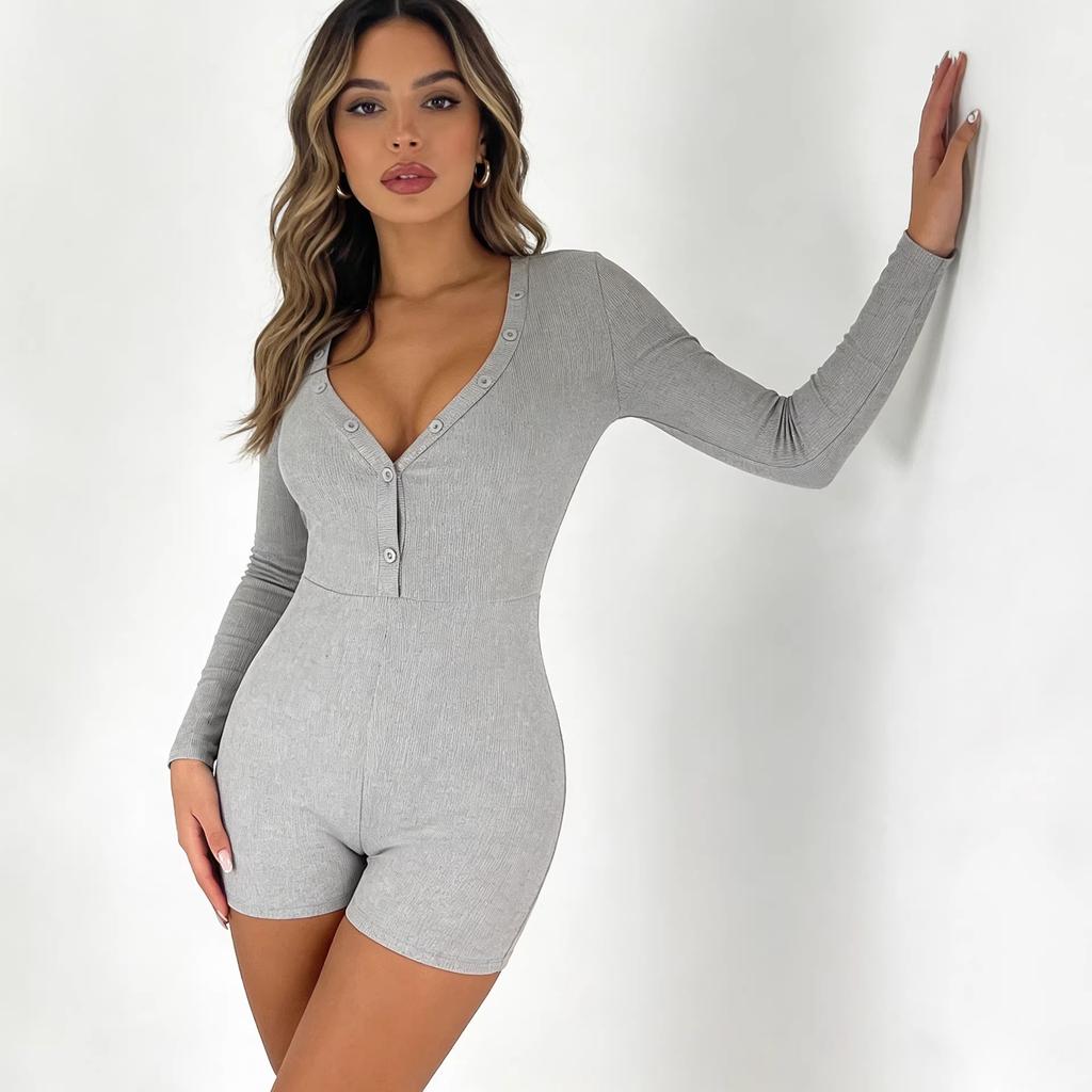 European and American sexy style deep V-neck knitted jumpsuit nightclub party stretch slim Spice Girls women's jumpsuit