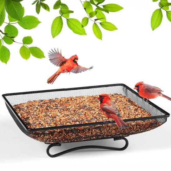 Metal Square Birds Feeder Tray Wild Birds Seeds Feeding Mesh Tray Outdoor Hummingbird Feeder Station for Outside Backyard