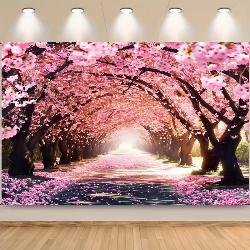 2D Tunel s třešňovými květy Fotografická kulisa Cesta sakur Pozadí