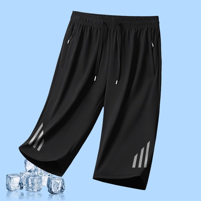 Ledově hedvábné 7palcové kalhoty pro muže na léto, tenké, volné, ležérní, s rovnými nohavicemi, pro mladé, prodyšné, rychleschnoucí šortky, pánské sportovní kalhoty