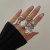 6Pcs Punk Exaggerated Metal Finger Rings Set for Women Men Vintage Flower Pearl Crystal Europe America Open Rings Luxury Jewelry