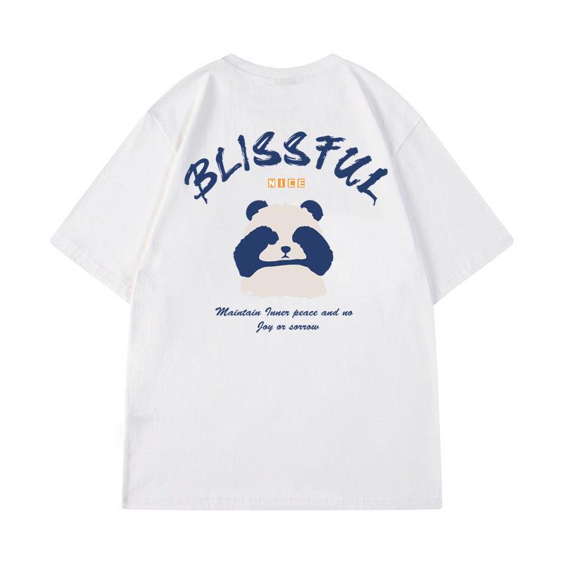 

Мужская футболка с коротким рукавом в корейском стиле, больших размеров, с мультяшным принтом, в стиле кэжуал - Летняя парная модель с круглым вырезом и дизайном со спущенным плечом. S