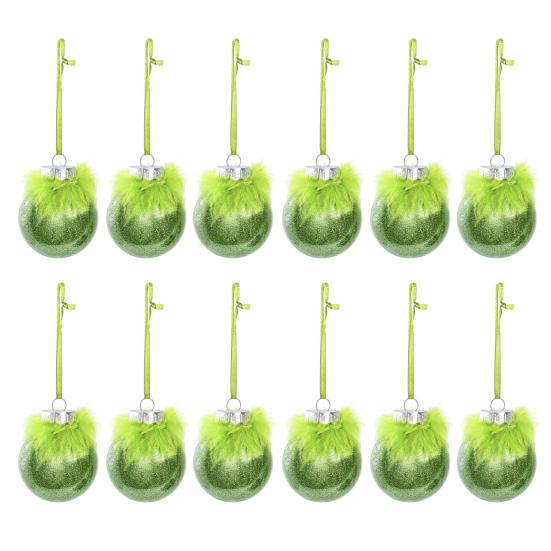12Pcs/Box Christmas Ball Ornaments with Fuzzy Hair Shatterproof Xmas Tree Decoration Holiday Hanging Pendants