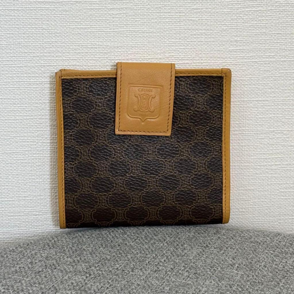 Used Celine Macadam Pattern PVC x Leather Folding Wallet Brown Tones Cw499