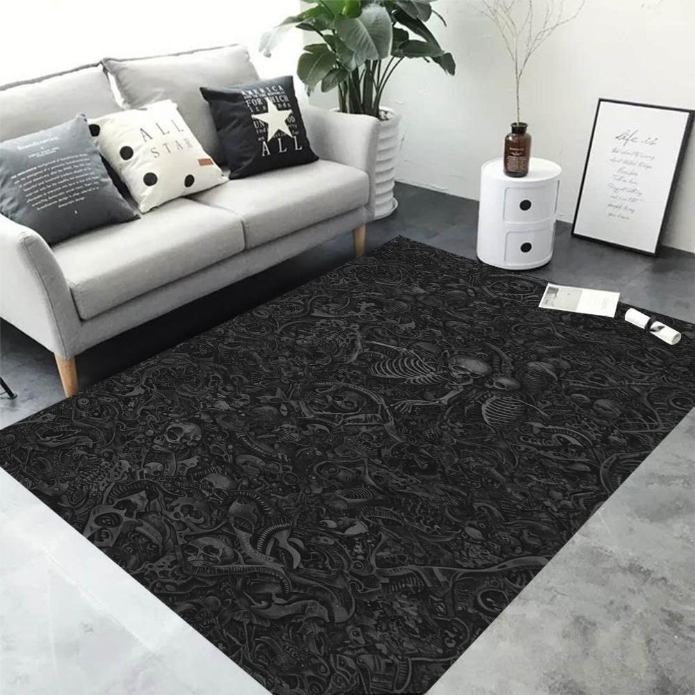 Gothic Skull Skeleton 3D Area Rug for Living Room Bedroom Decor Non Slip Floor Mat with Dark Horror Art Design