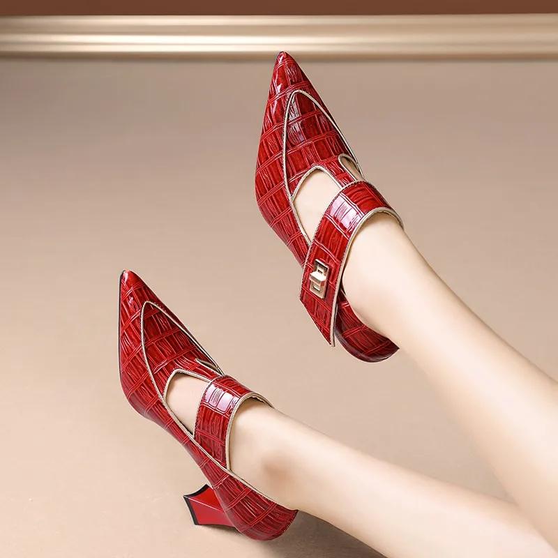Fashion High Quality Brand Buckle Strap Women's High Heels Pointed Toe Shoes for Women Plus Size 34-43 Heels Women Zapatos De Mujer