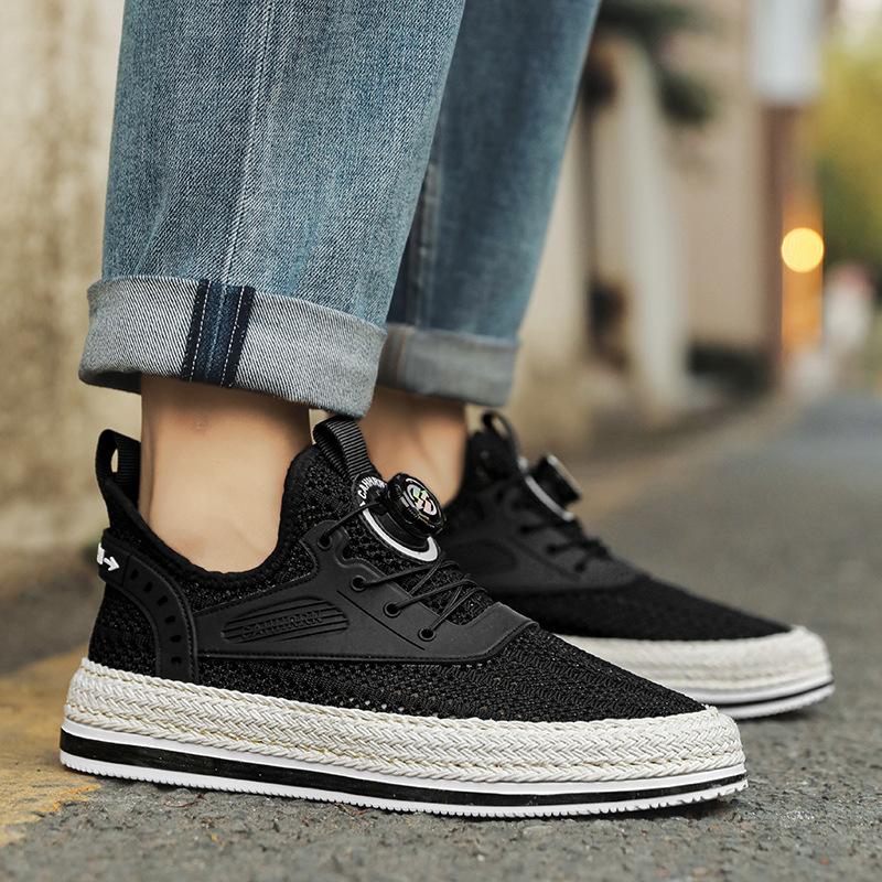 Men'S Shoes Large Mesh Hollow Breathable Board Shoes Heightening Rotating Button Cover Feet Casual Sports Trendy Shoes