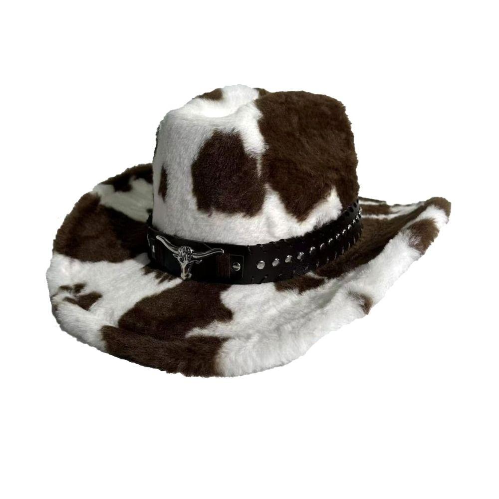 Polyester Plüsch Cowboyhut Breiter Rand Plüsch Cowboyhut Flauschiger Western Cowgirl Hut Streetwear Täglich