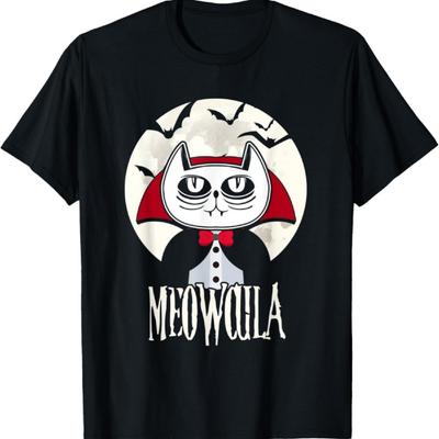 Meowcula Funny Vampire Cat Dracula Halloween T-Shirt