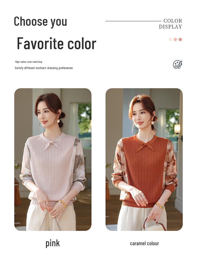 Elegant Chiffon Knit Top for Middle-Aged and Elderly Women - Spring/Autumn Fashion