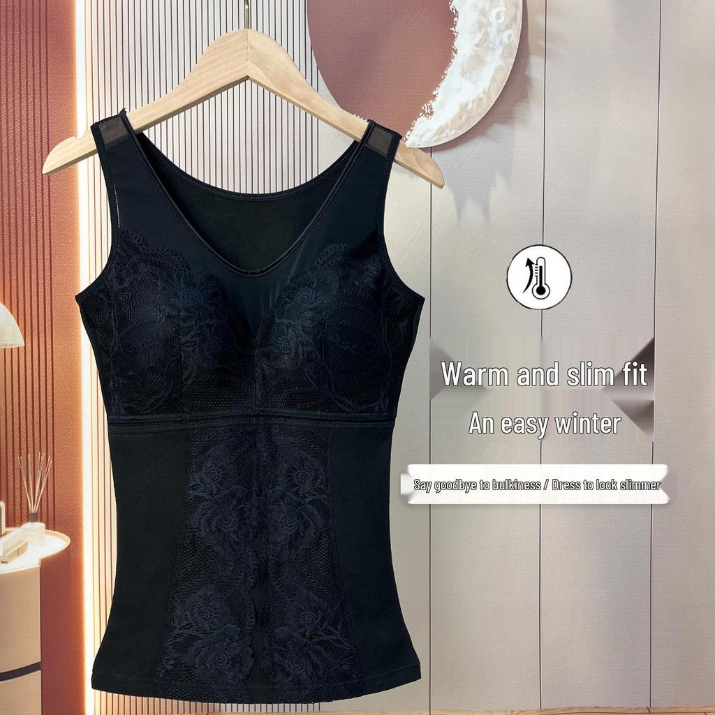 Women's Plus Size Winter Fleece Velvet Underwear with Tummy Control & Chest Pad - Slimming Base Layer Top