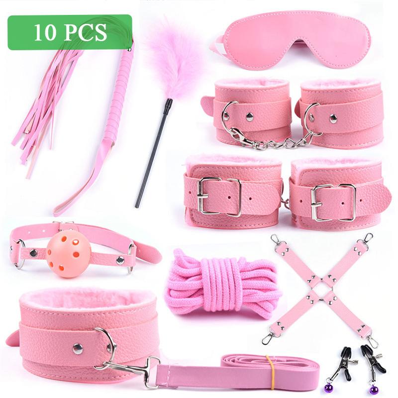 Sex toys for Women Bdsm Sex Bondage Set Handcuffs Whip 40CM Fox Tail Anal Plug Adult Games