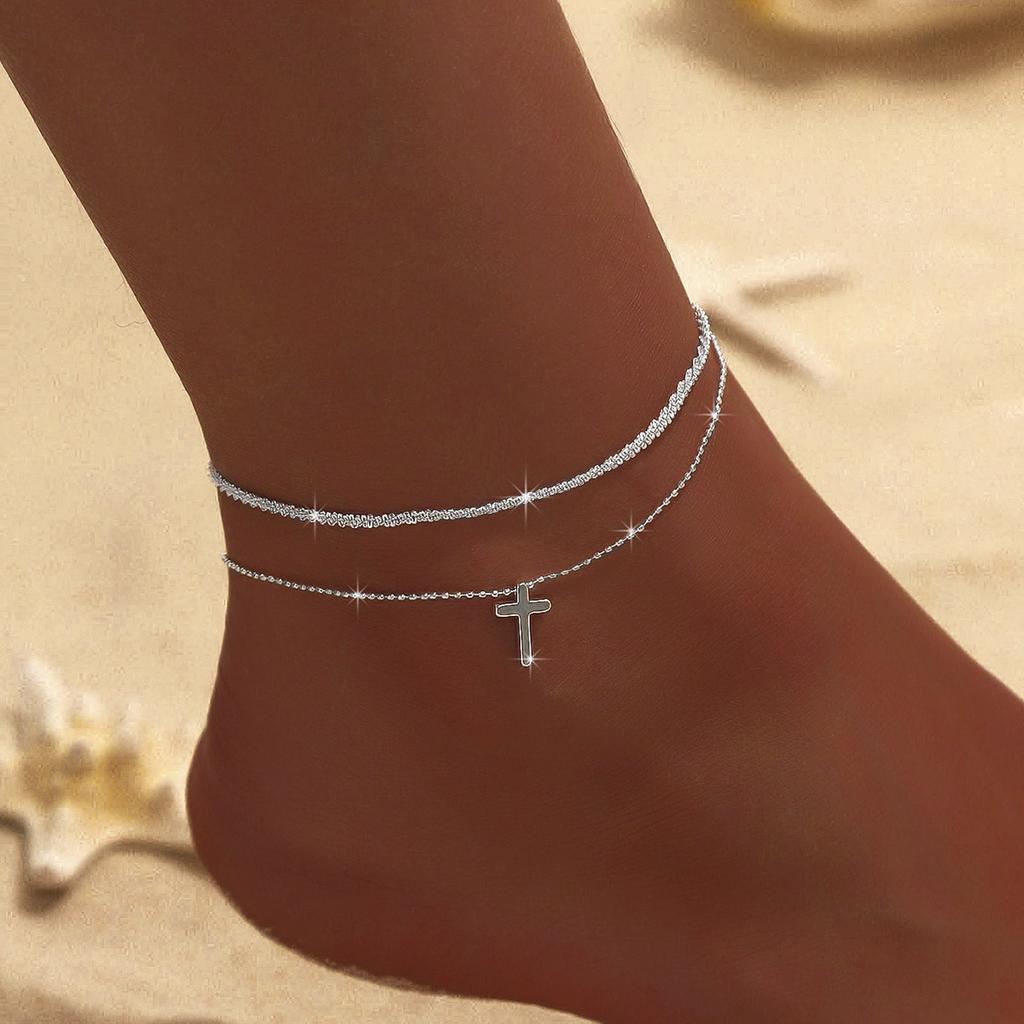 Shiny Sparkling Simple Anklet for Women Gold Silver Color Elegant Jewelry Female Beach Ankle Bracelet on Foot Party Gift